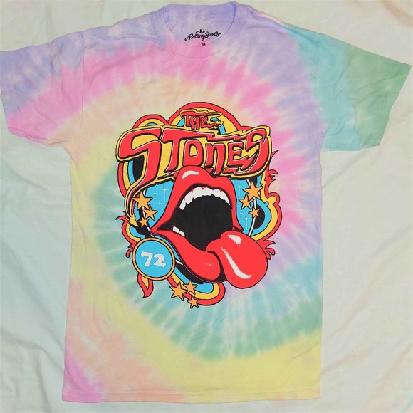 The Rolling Stones 1972 Tongue Logo Tie Dye Official cotton T-Shirt 2XL XXL NWT - Picture 1 of 3